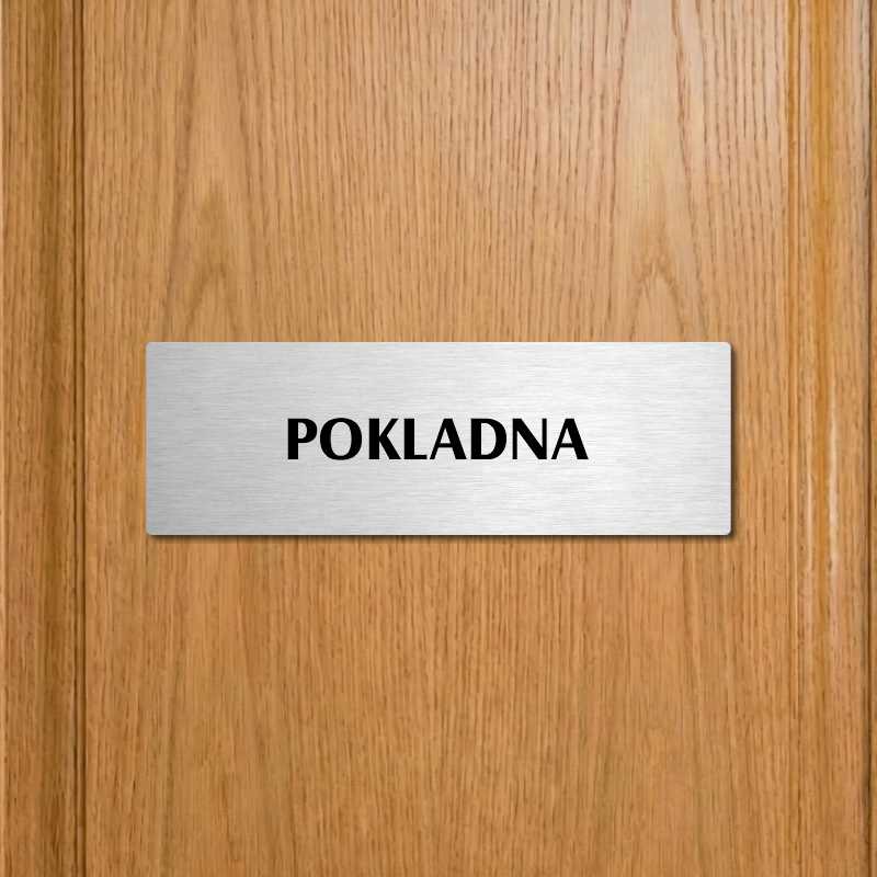 Pokladna, 200x66mm, stříbrná popiska s okrasným rámečkem  